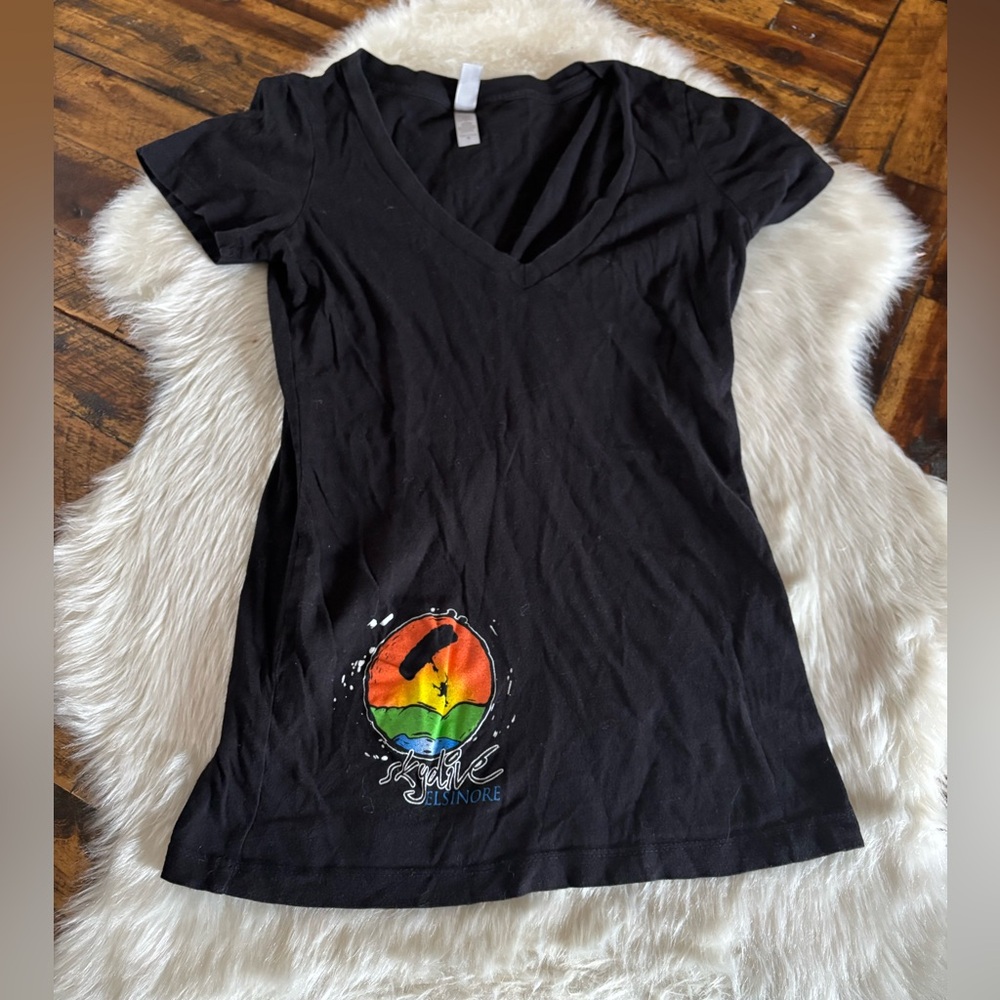 Black Graphic V-Neck Women’s Top